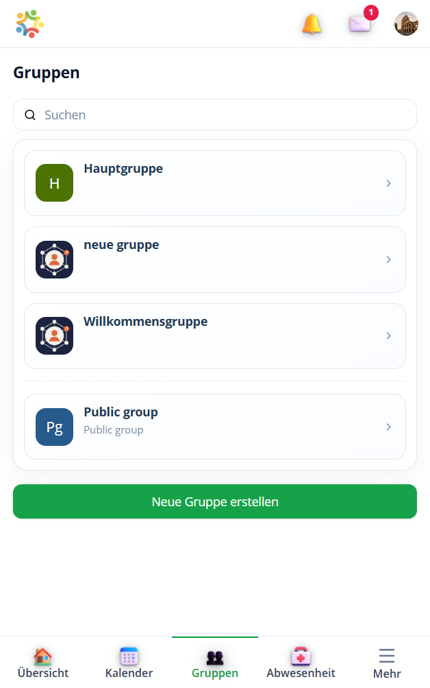 Gruppenverwaltung der Kita-App Stramplerbande