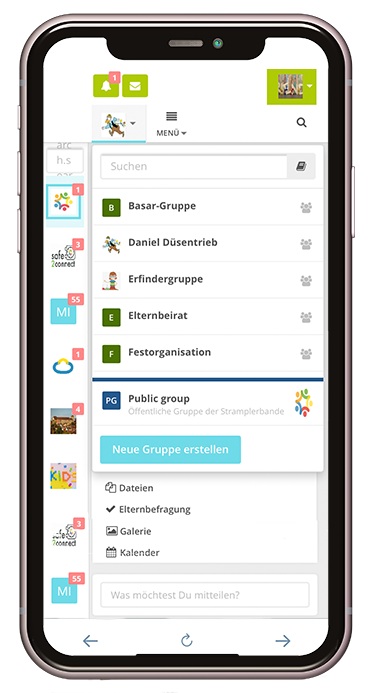 Abbildung der Organisation des Trägers in der Kita-App Stramplerbande
